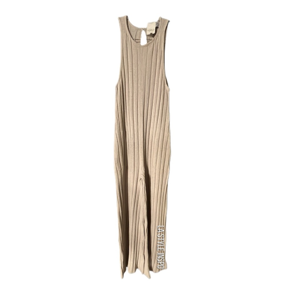 Free People FP Beach Ribbed Sleeveless Jumpsuit Beige Size XS